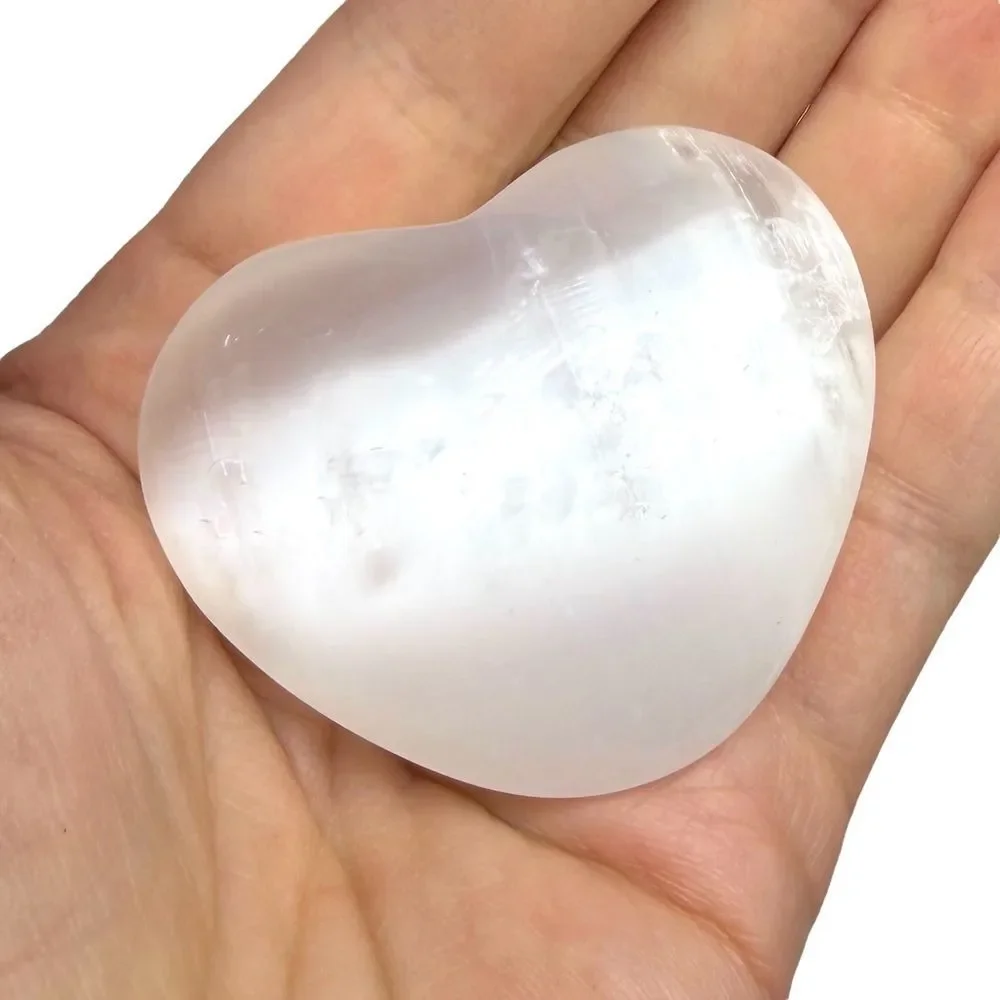 Selenite Heart Shaped Crystal Natural Stone Satin Spar Carved Carving Gift - Picture 7 of 7